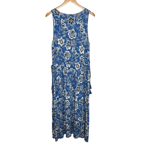 J.Jill Womens Floral Tiered Jersey Knit Maxi Dress Size Large Floral Blue Pocket - Picture 2 of 6